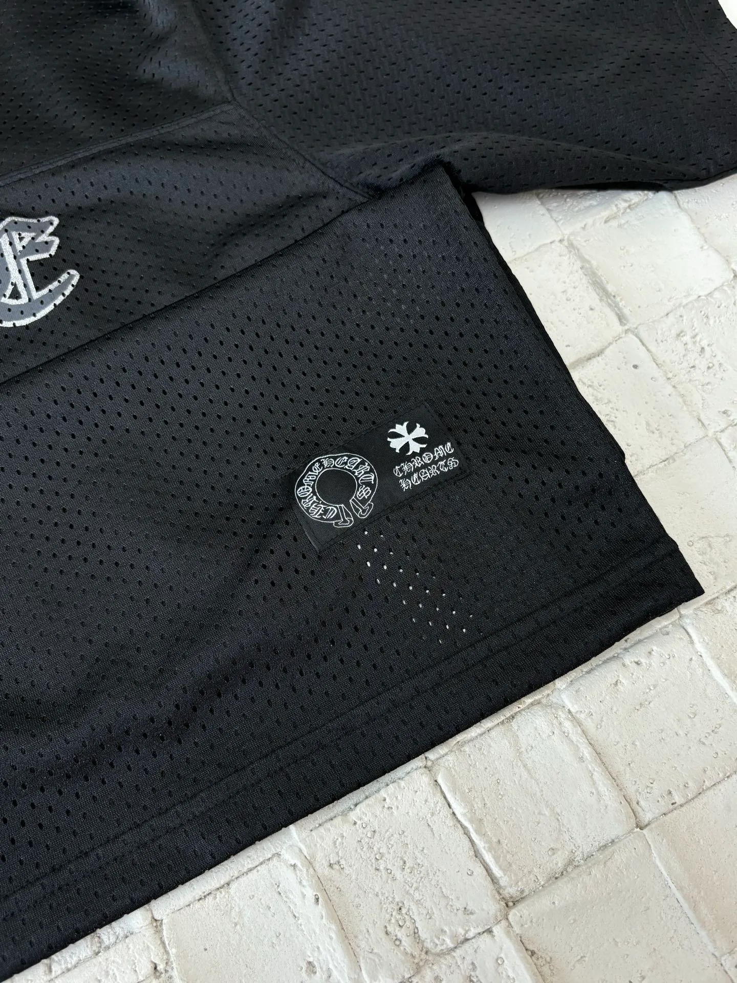 🅿️330 Chrome Heart*/Ch Chrome Heart 25SS mesh glitter ice hockey jersey short-sleeved. The fabric is made of high-density 100D bird's eye cloth. Double-sided mesh positioning is very time-consuming. The cost of labor loss is very high. Single-layer thin see-through bottom junk is not available on the market. Same style for men and women. OS version Size: S/M/L